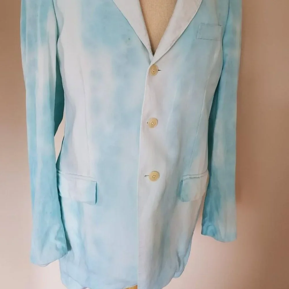 Italian 52 Linen suit blazer blue white tie Dyed jacket 42 40 Large resortwear